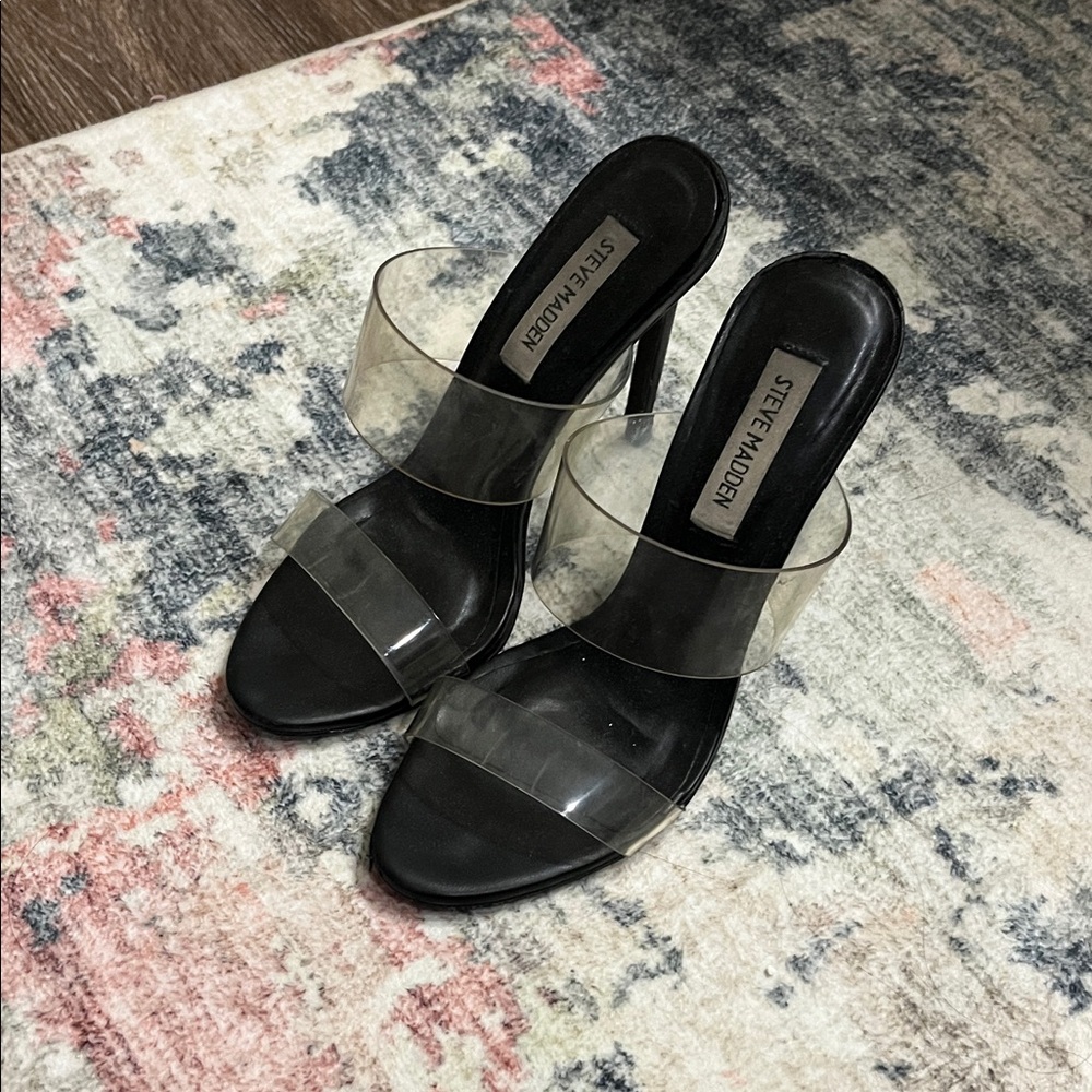 Steve Madden Black Clear Double-Strap Mule Heels